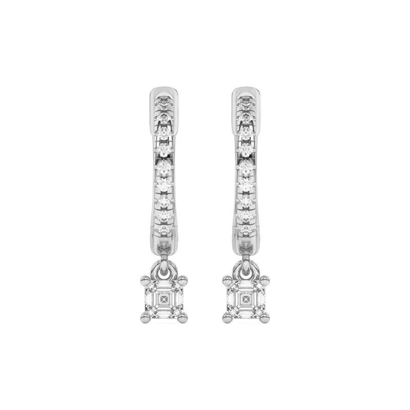 Asscher-Cut Lab Diamond Drop Huggie Earrings
