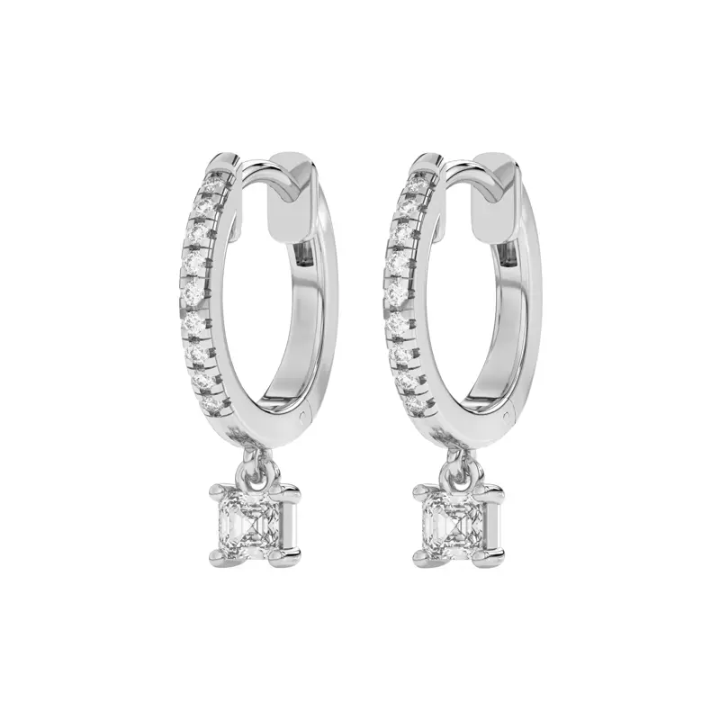 14K White Gold Asscher-Cut Lab Diamond Drop Huggie Earrings