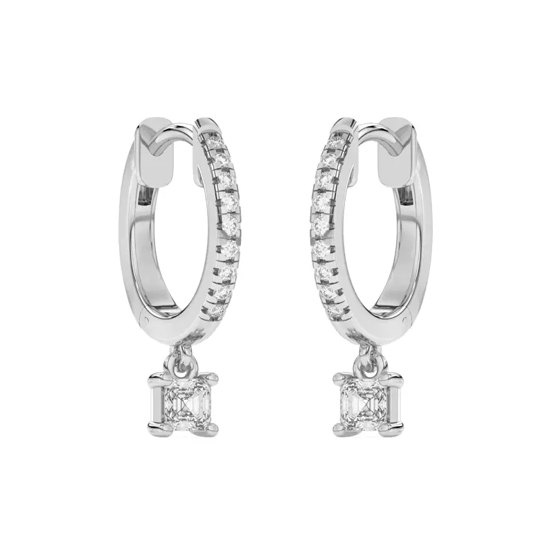 14K White Gold Asscher-Cut Lab Diamond Drop Huggie Earrings
