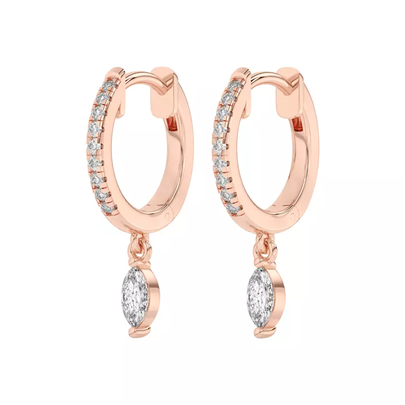 14K Rose Gold Marquise Lab Diamond Drop Huggie Earrings