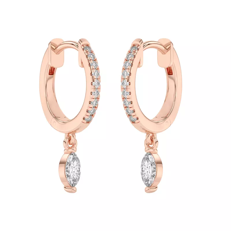 14K Rose Gold Marquise Lab Diamond Drop Huggie Earrings