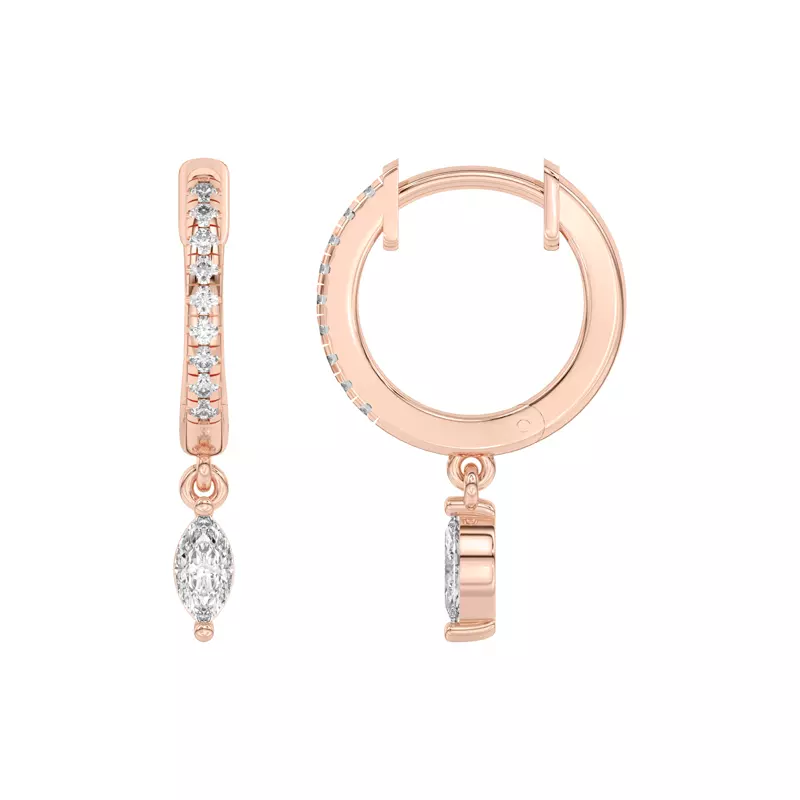 14K Rose Gold Marquise Lab Diamond Drop Huggie Earrings