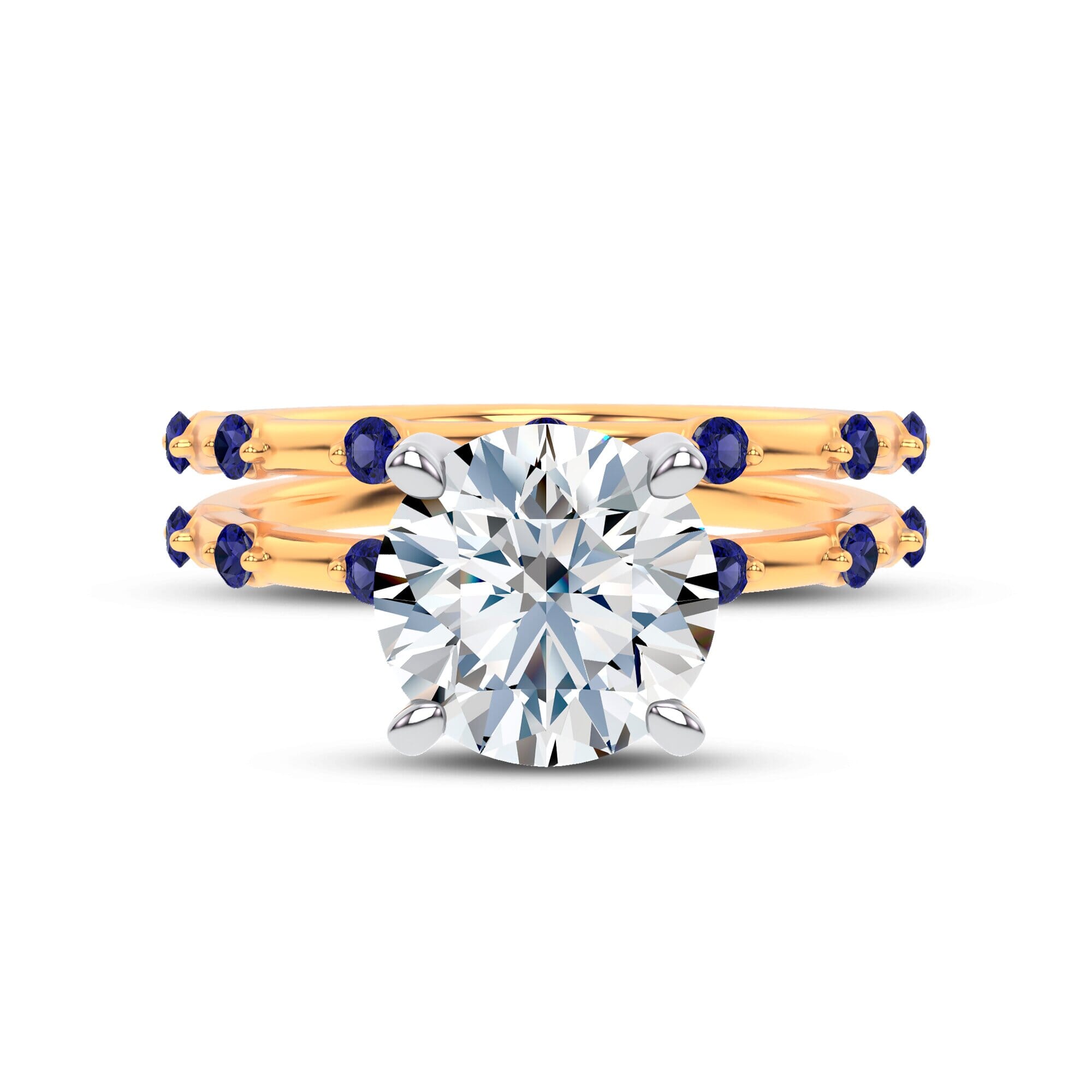 18K Yellow Gold Starlight Spaced Blue Sapphire Band