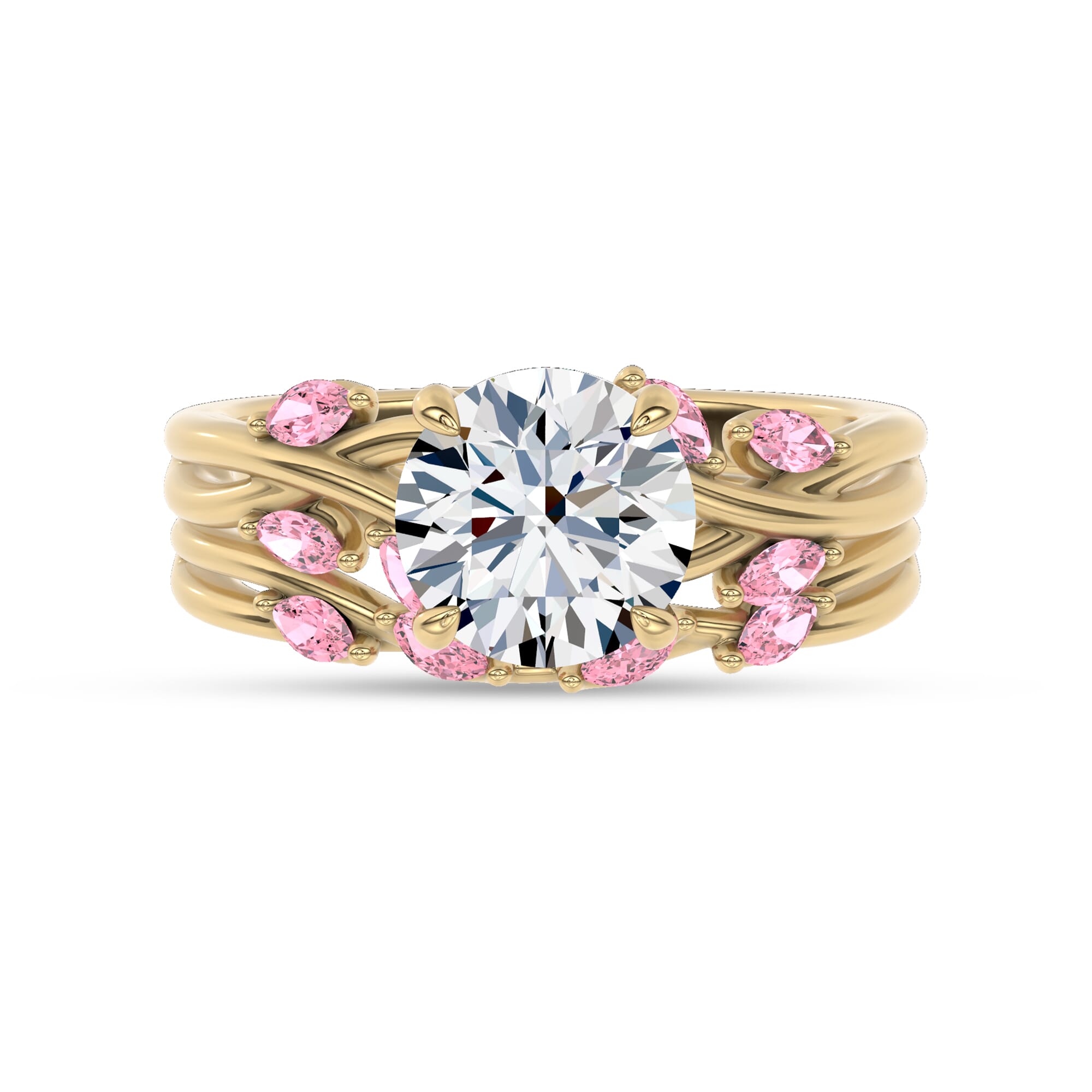 18K Yellow Gold Petal Radiance Pink Lab Sapphire Band by Christian Siriano