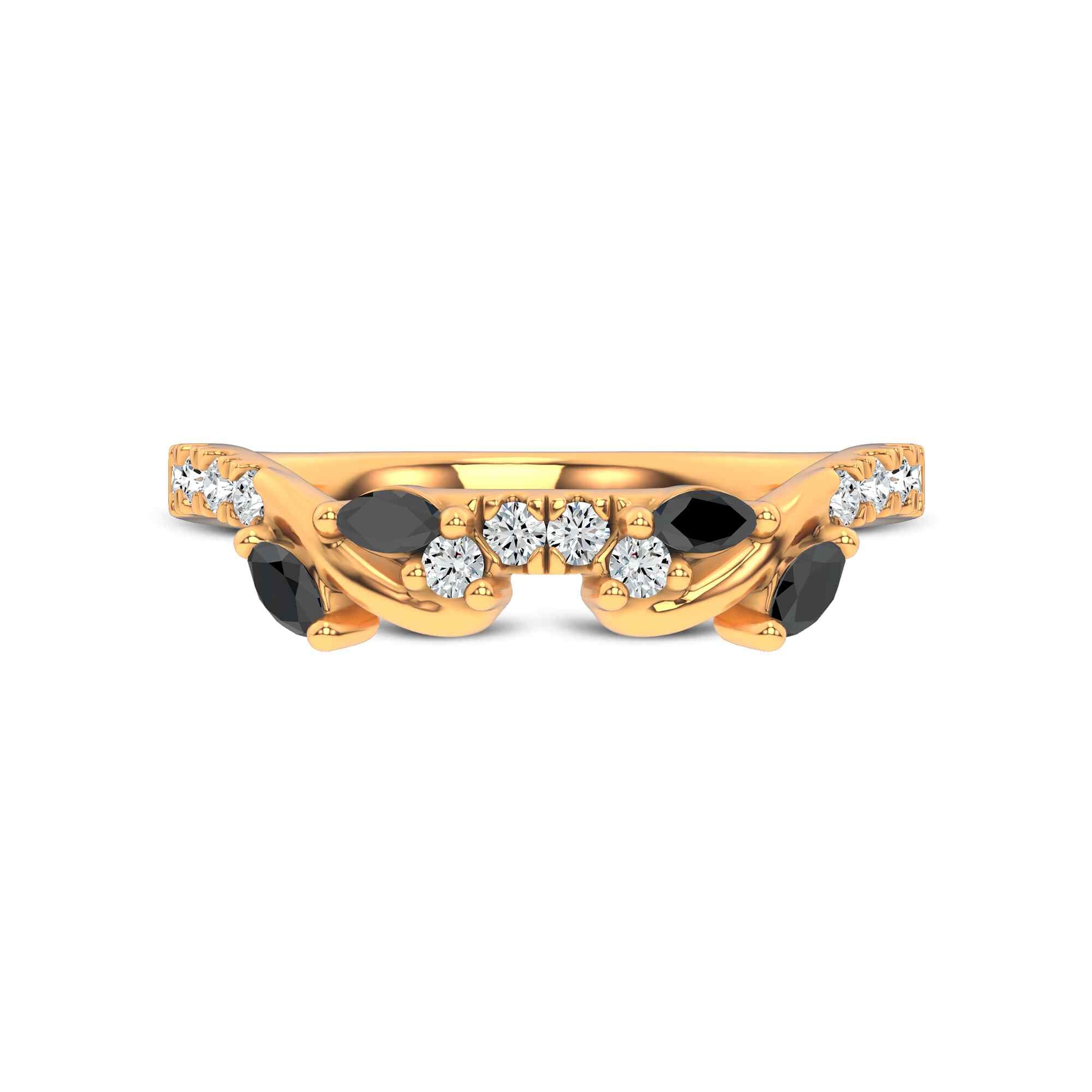 18K Yellow Gold Hayden Curved Vine Black And White Diamond Band