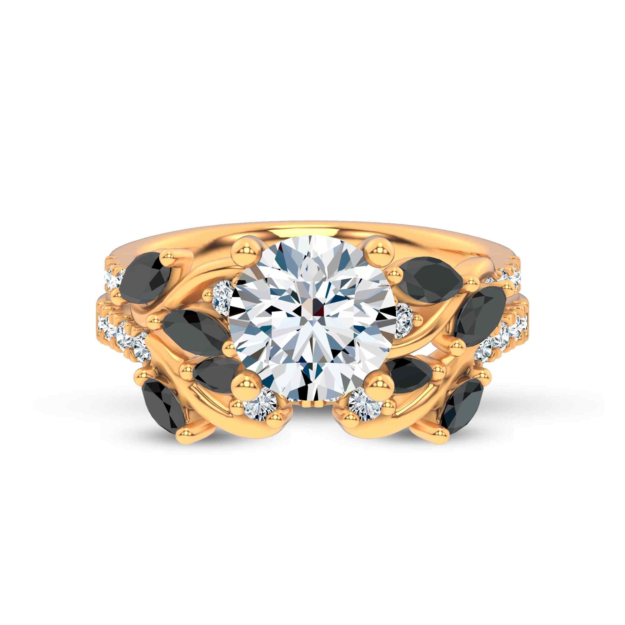 18K Yellow Gold Hayden Curved Vine Black And White Diamond Band