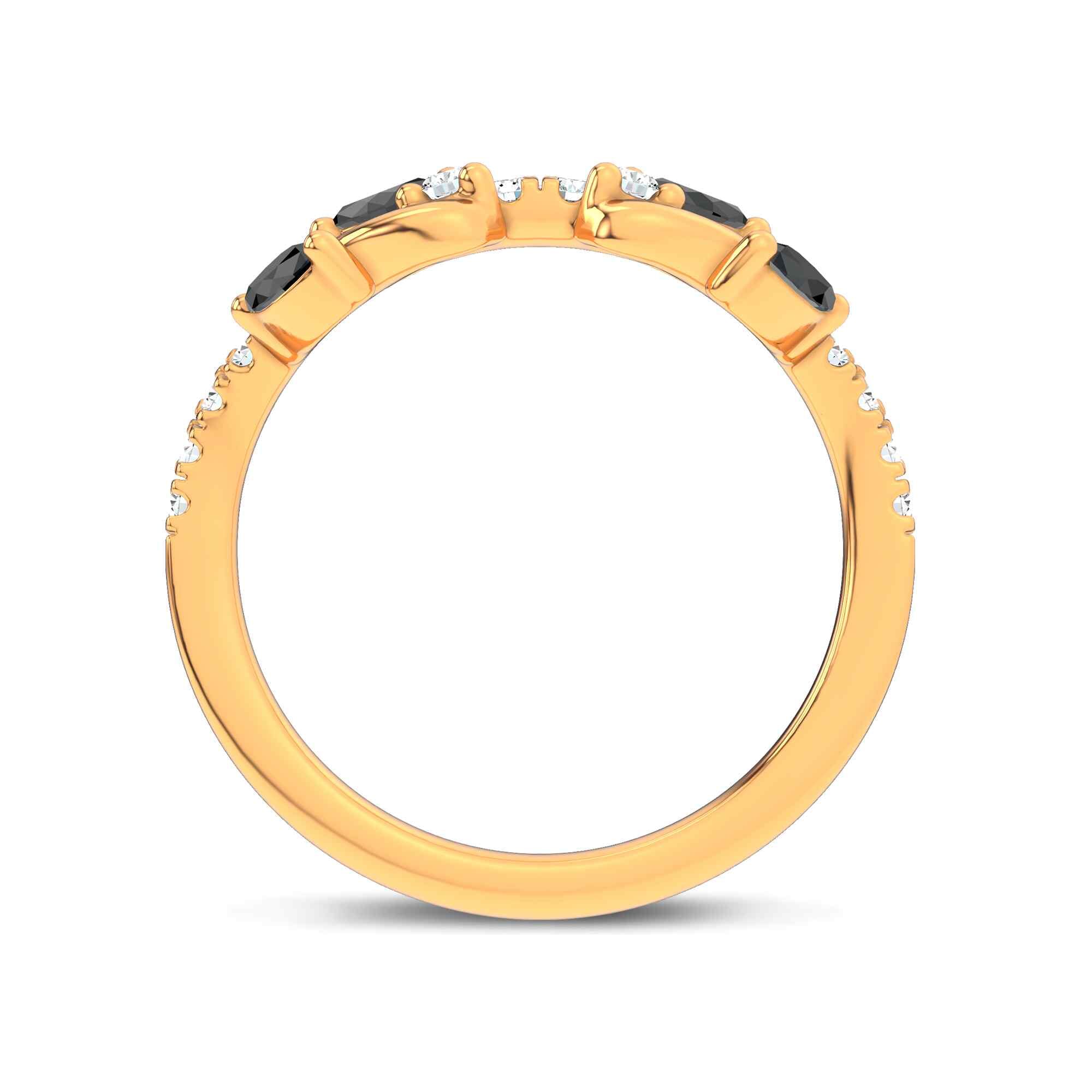 18K Yellow Gold Hayden Curved Vine Black And White Diamond Band