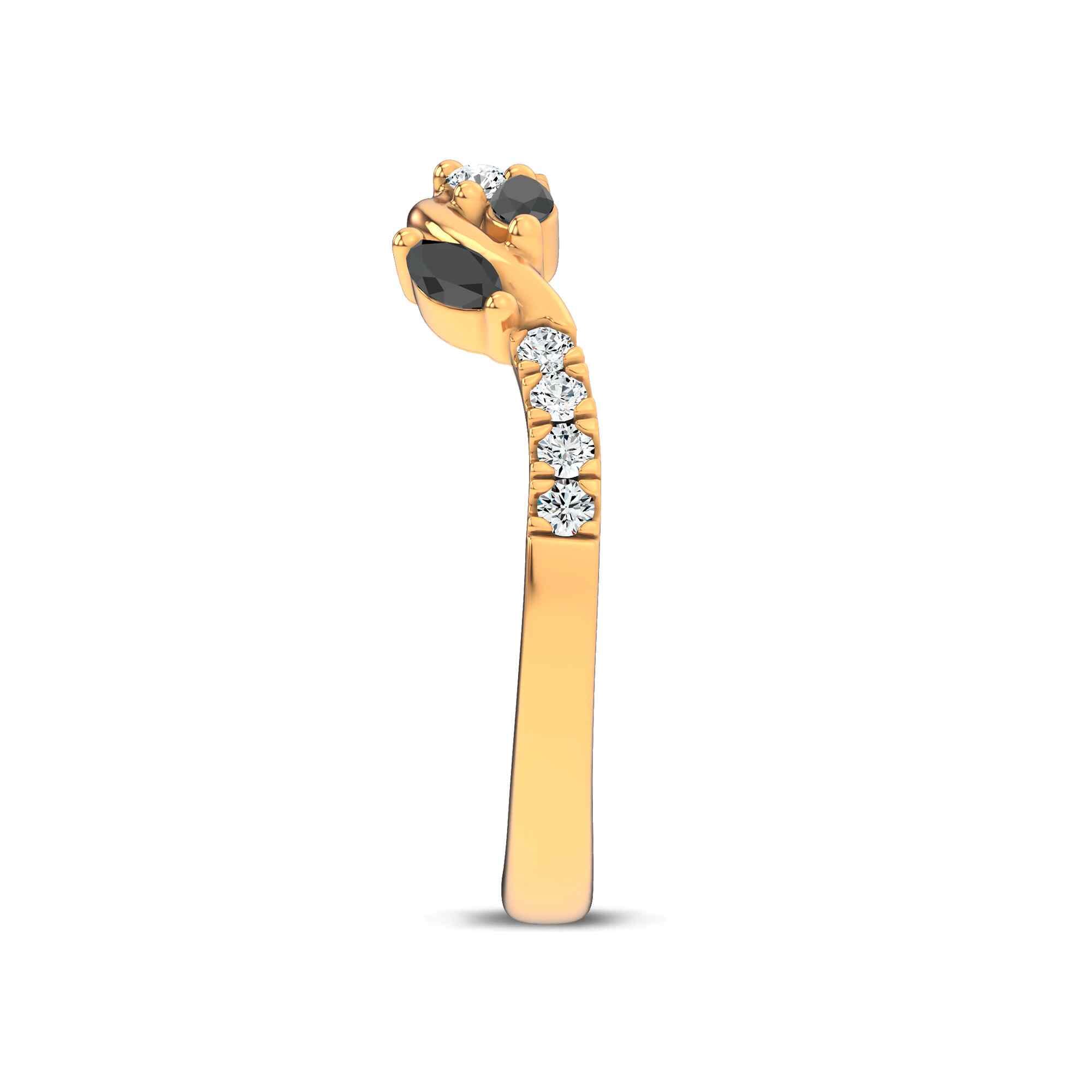 18K Yellow Gold Hayden Curved Vine Black And White Diamond Band