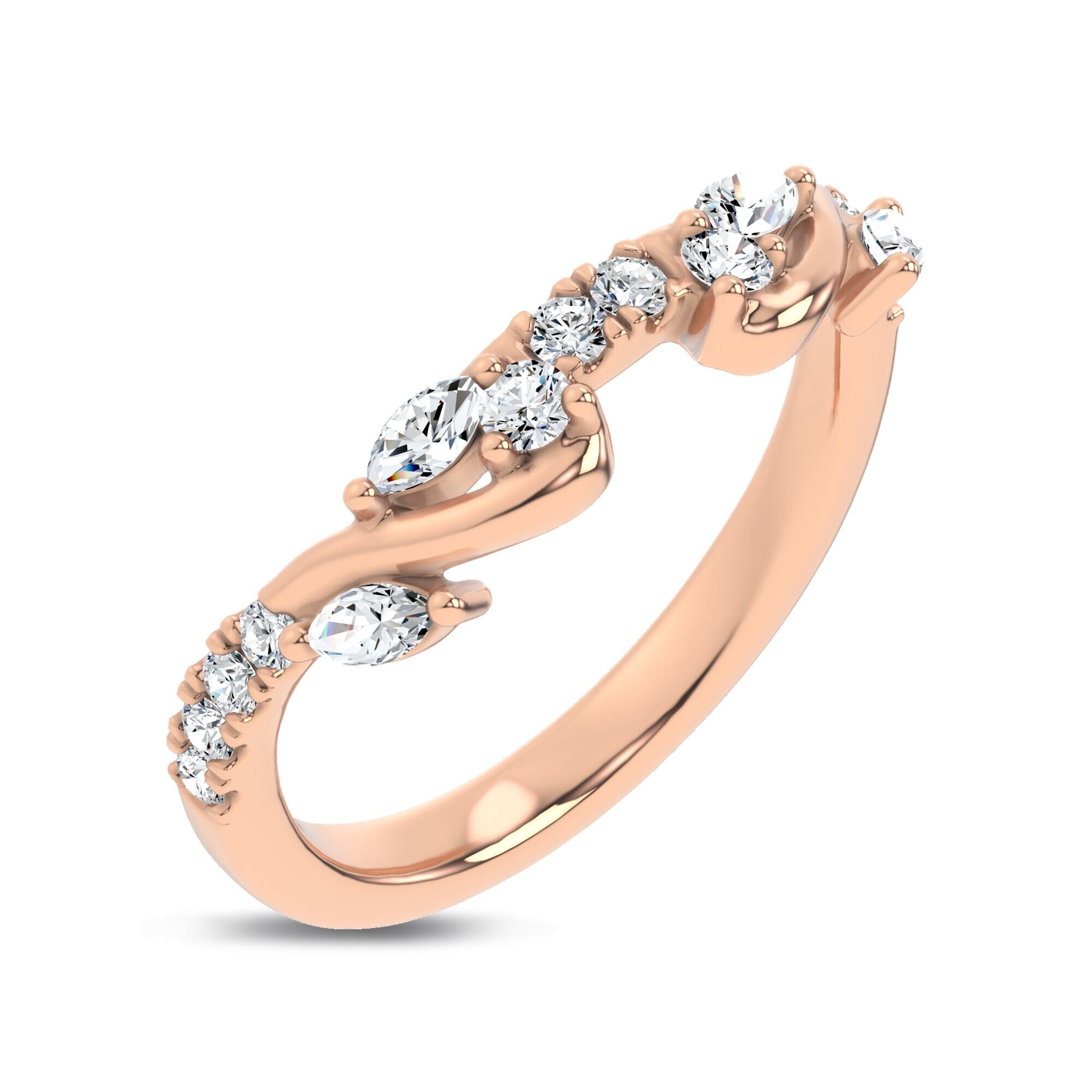 18K Rose Gold Lea Nature Inspired Diamond Band