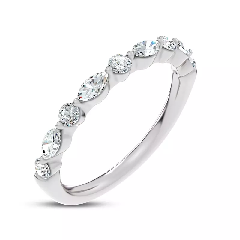 18K White Gold Serenity Marquise And Round Diamond Band