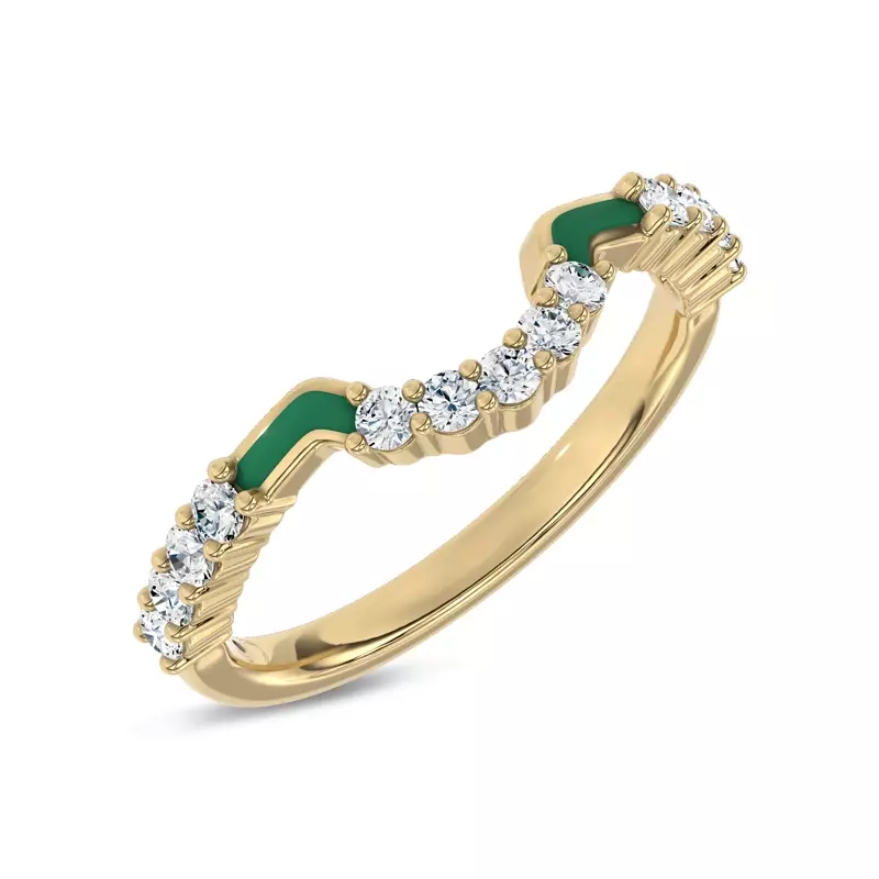 14K Yellow Gold Colvivre Green Ceramic Contoured Pavé Lab Band by Christian Siriano