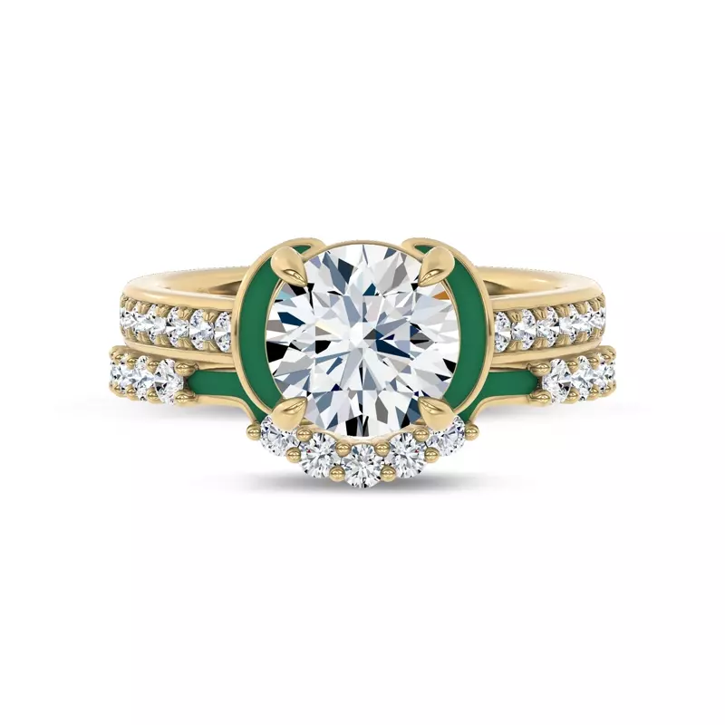 14K Yellow Gold Colvivre Green Ceramic Contoured Pavé Lab Band by Christian Siriano