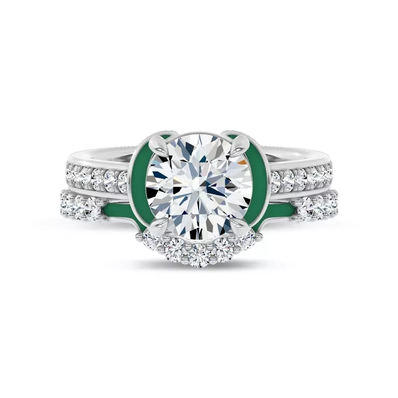 Platinum Colvivre Green Ceramic Contoured Pavé Lab Band by Christian Siriano