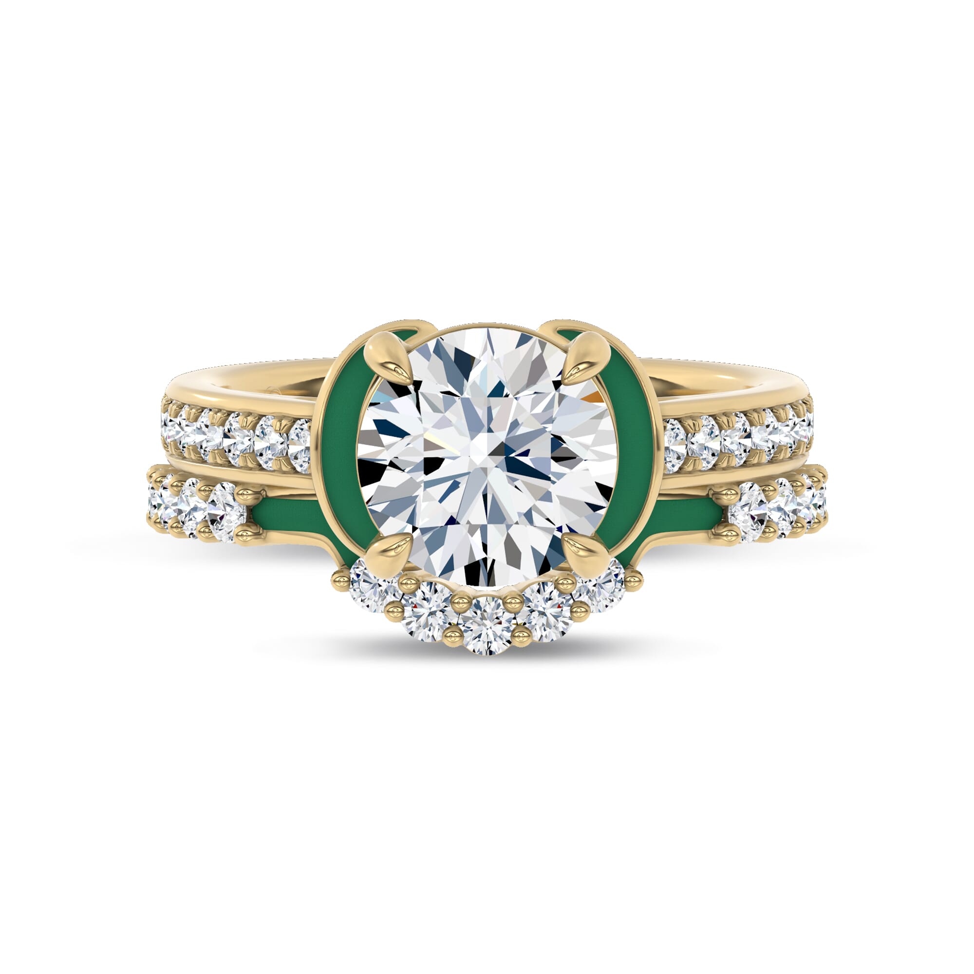 18K Yellow Gold Colvivre Green Ceramic Contoured Pavé Band by Christian Siriano