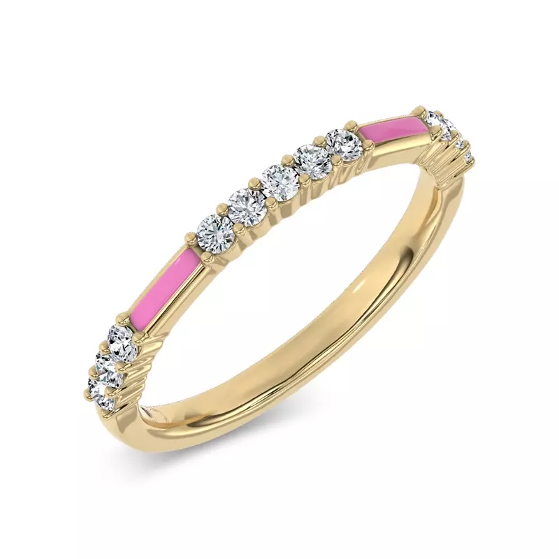 14K Yellow Gold Rosavé Pink Ceramic Lab Diamond Band by Christian Siriano