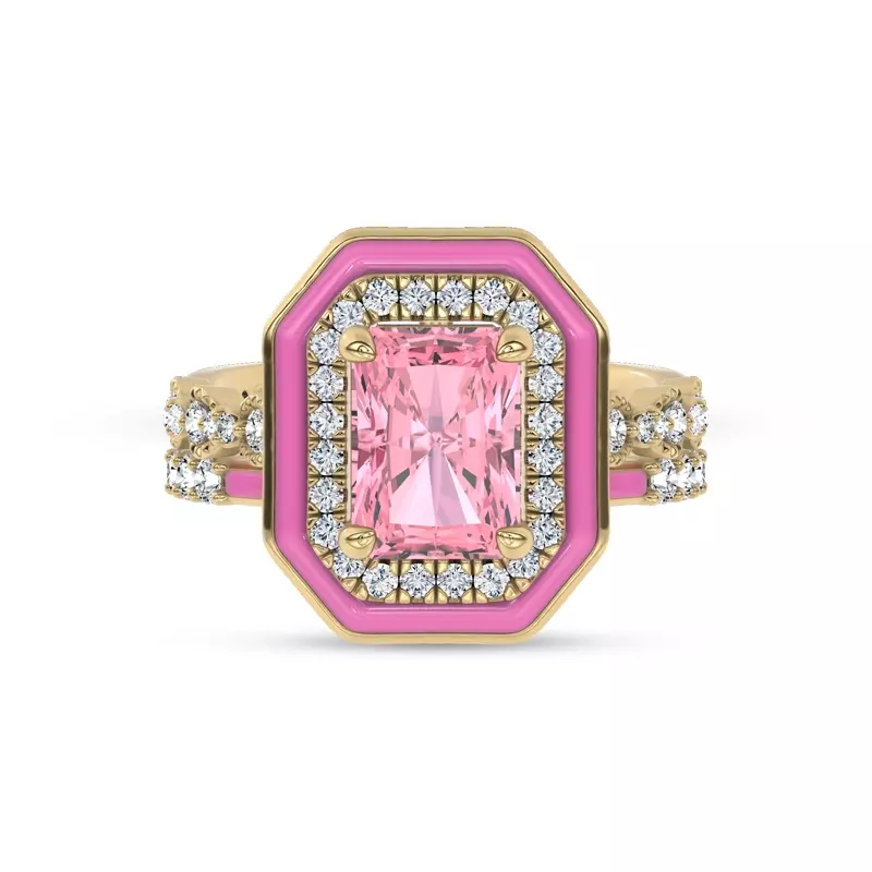 14K Yellow Gold Rosavé Pink Ceramic Lab Diamond Band by Christian Siriano