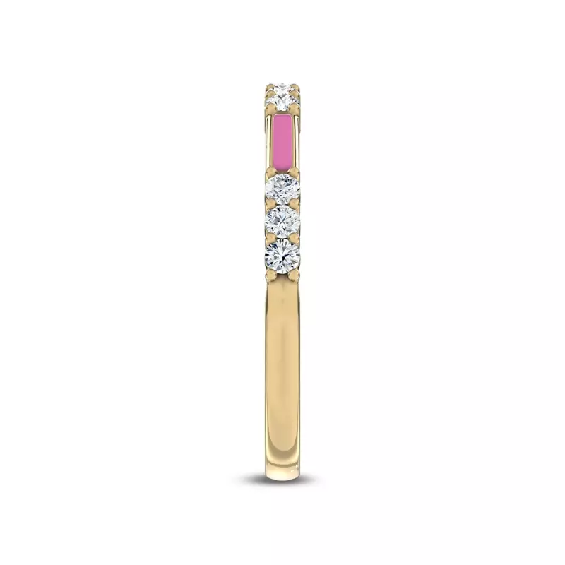 14K Yellow Gold Rosavé Pink Ceramic Lab Diamond Band by Christian Siriano