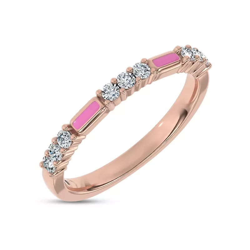 14K Rose Gold Colvivre Pink Ceramic Lab Diamond Band by Christian Siriano