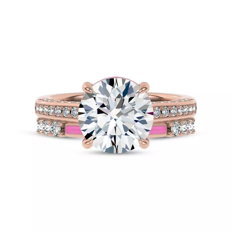 14K Rose Gold Colvivre Pink Ceramic Lab Diamond Band by Christian Siriano