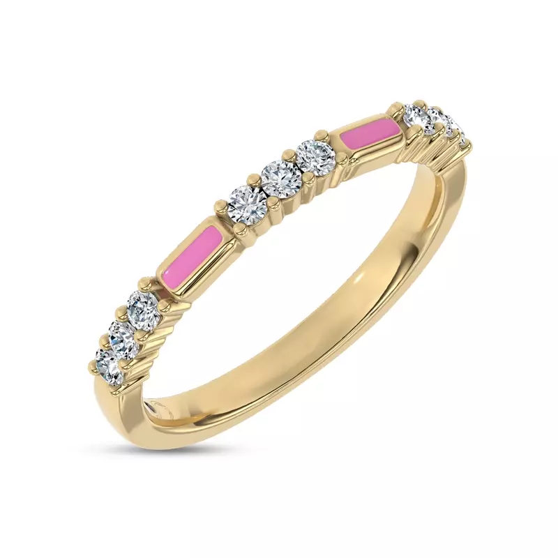 14K Yellow Gold Colvivre Pink Ceramic Diamond Band by Christian Siriano