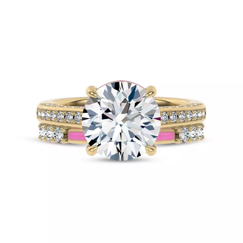 14K Yellow Gold Colvivre Pink Ceramic Diamond Band by Christian Siriano