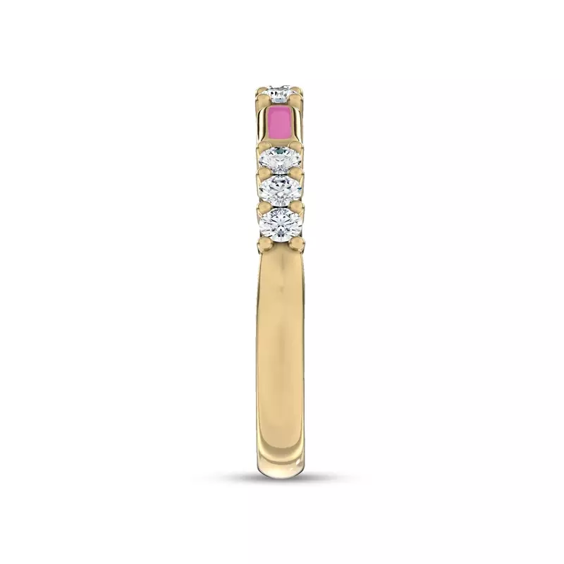 14K Yellow Gold Colvivre Pink Ceramic Diamond Band by Christian Siriano