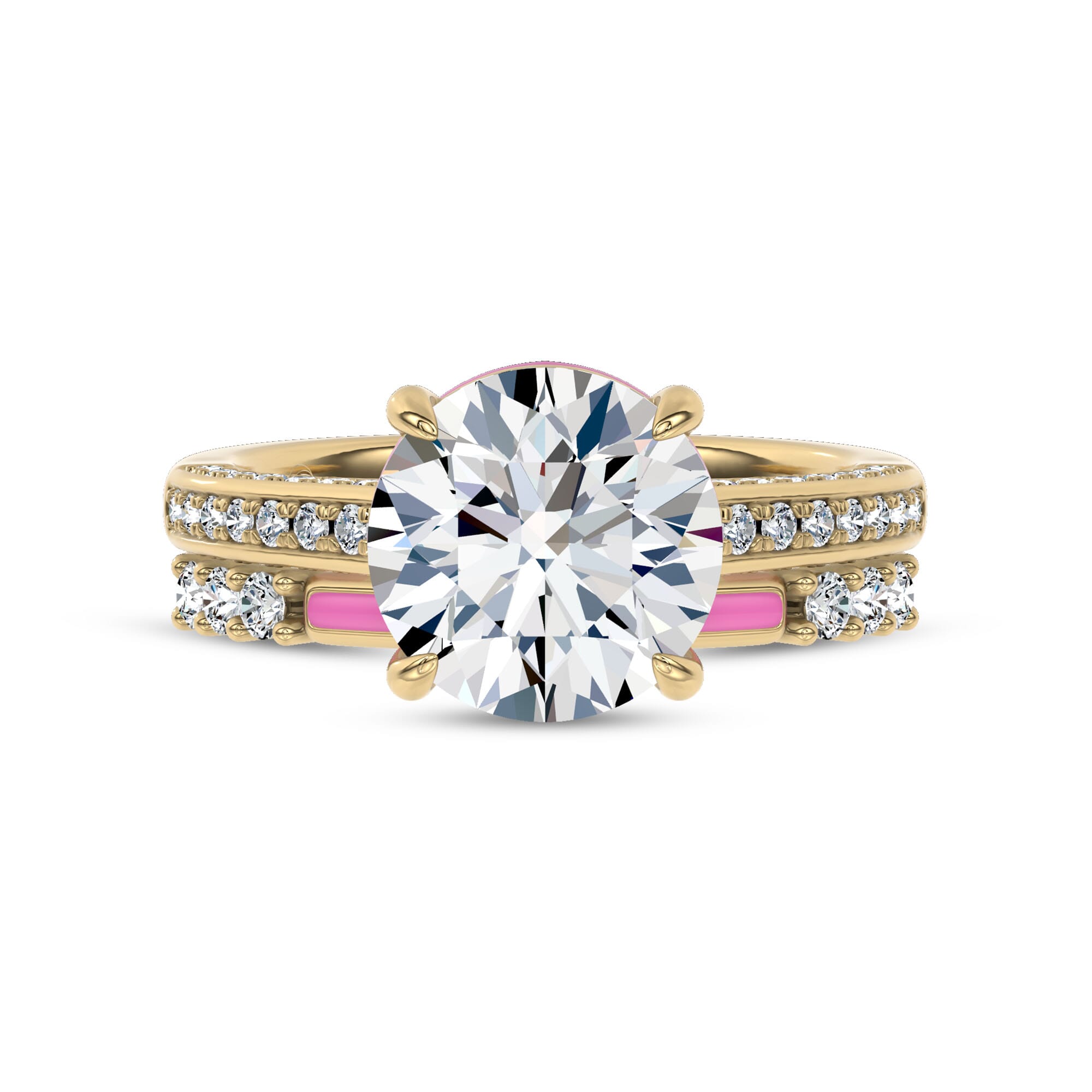 18K Yellow Gold Colvivre Pink Ceramic Lab Diamond Band by Christian Siriano