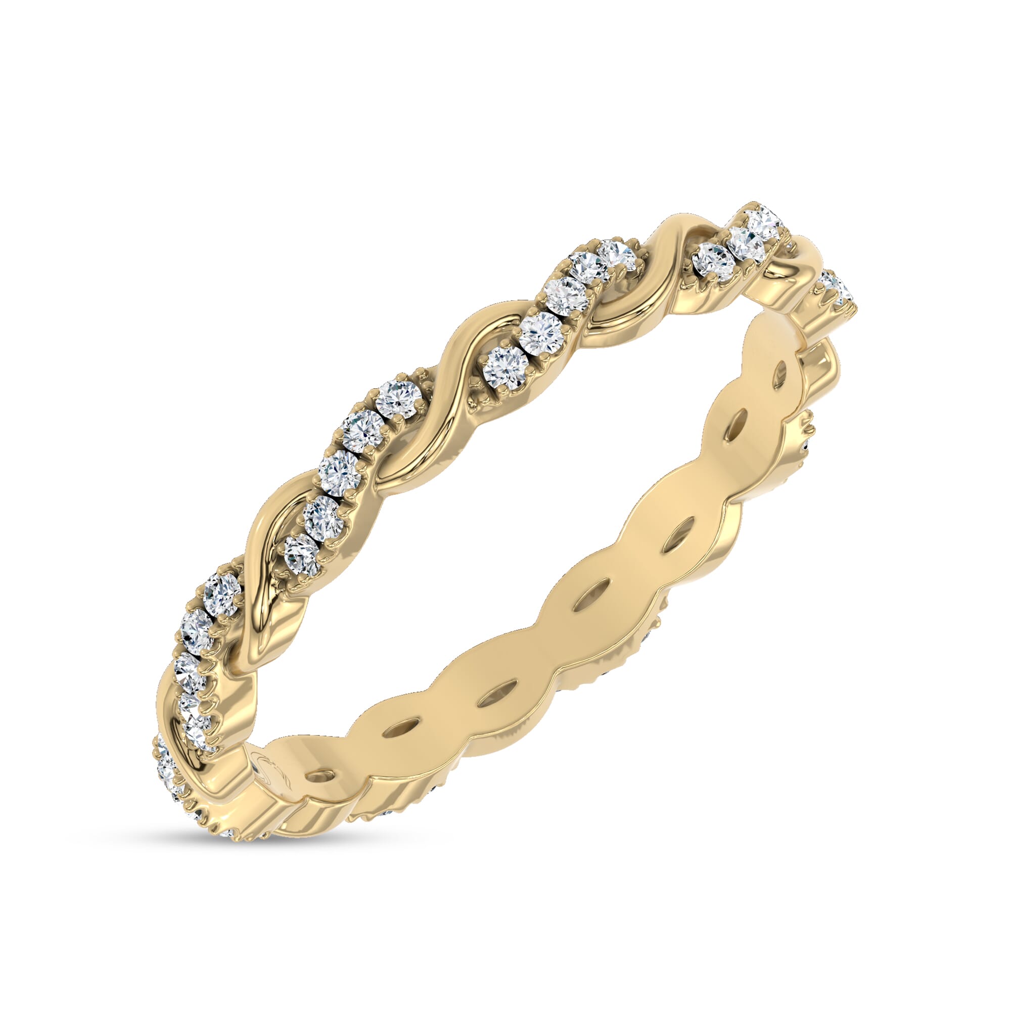18K Yellow Gold Woven Love Pavé Lab Diamond Eternity Band by Christian Siriano