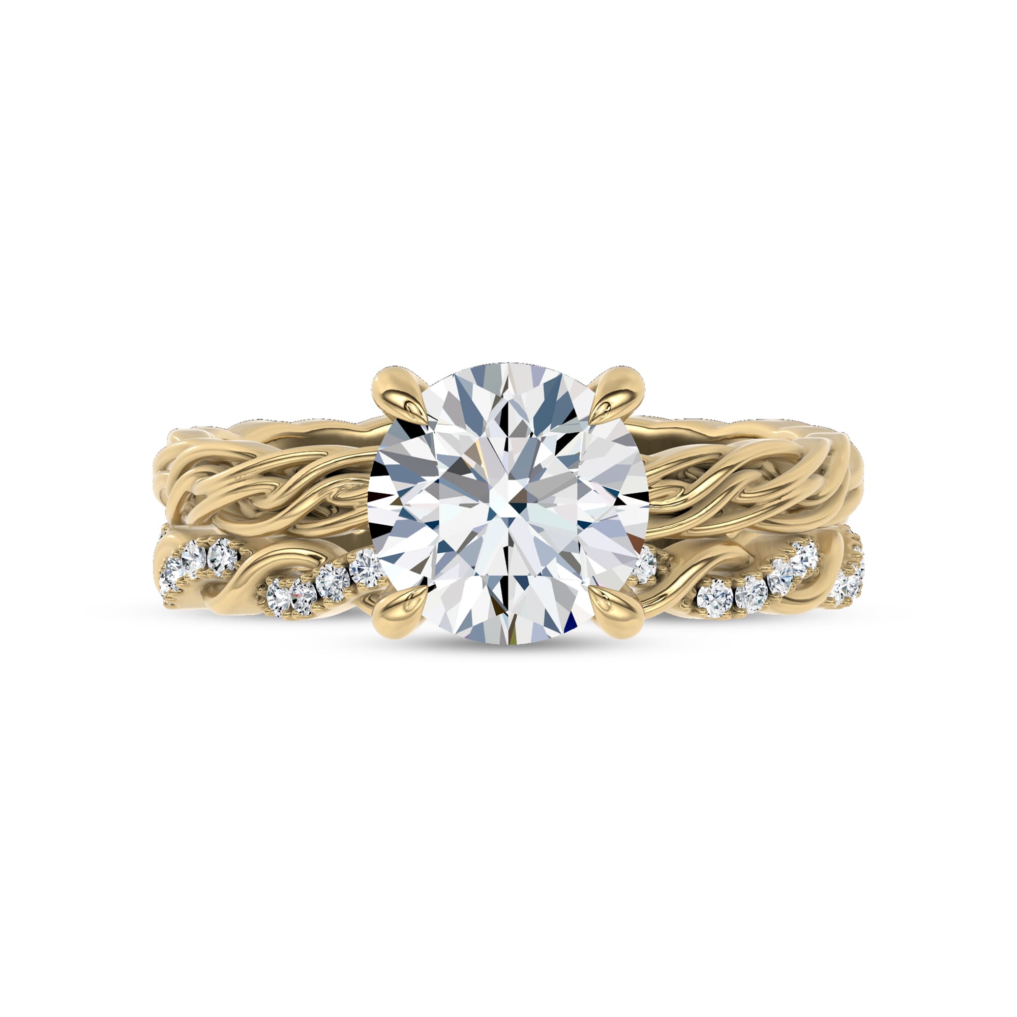 18K Yellow Gold Woven Love Pavé Lab Diamond Eternity Band by Christian Siriano