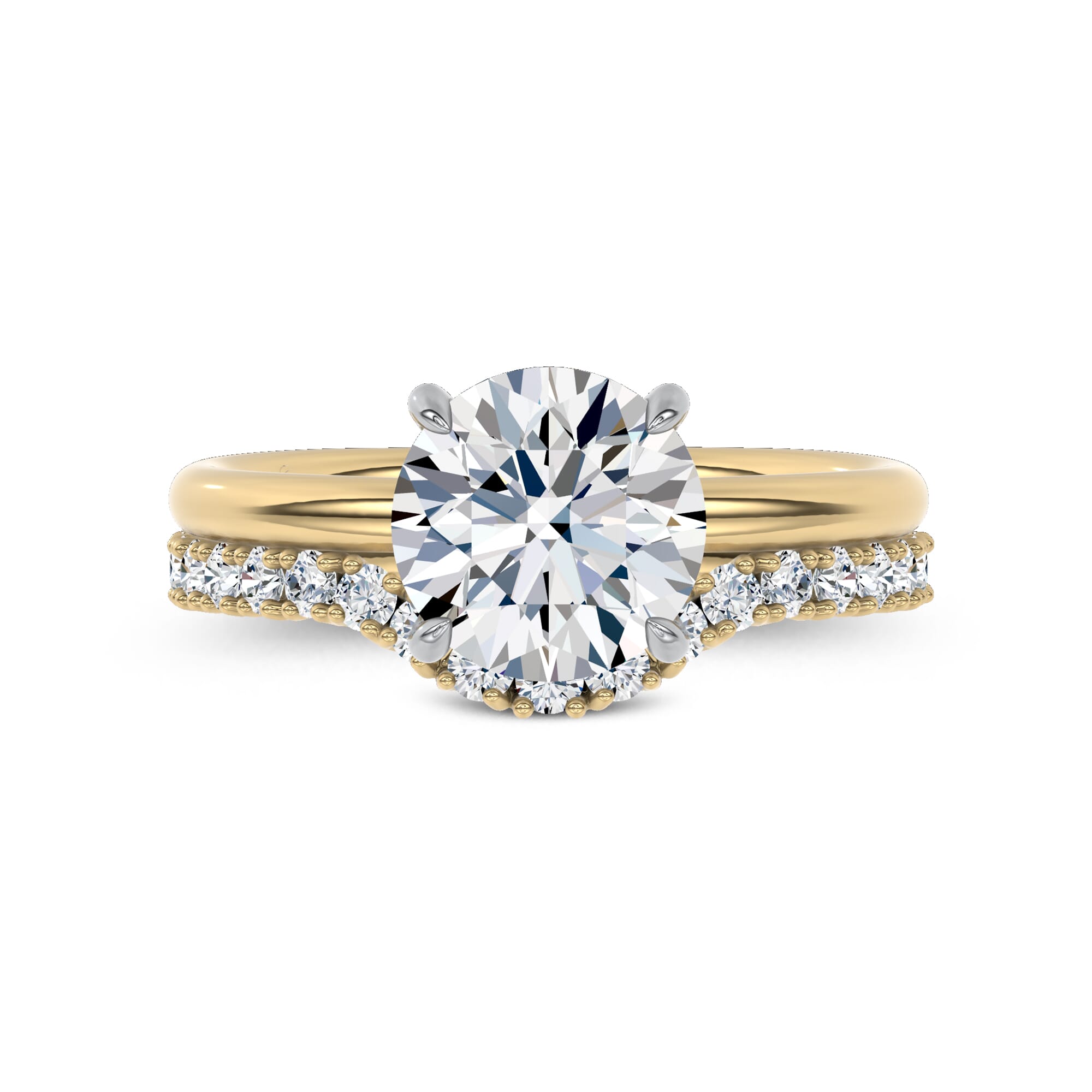 18K Yellow Gold Sculpted C‑Prong Contoured Pavé Band by Christian Siriano