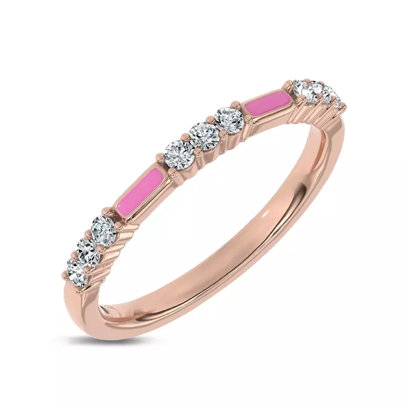 14K Rose Gold Fiora Pink Ceramic Lab Diamond Band by Christian Siriano