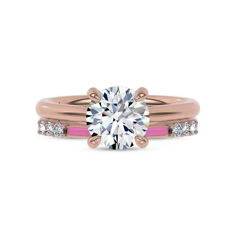 14K Rose Gold Fiora Pink Ceramic Lab Diamond Band by Christian Siriano