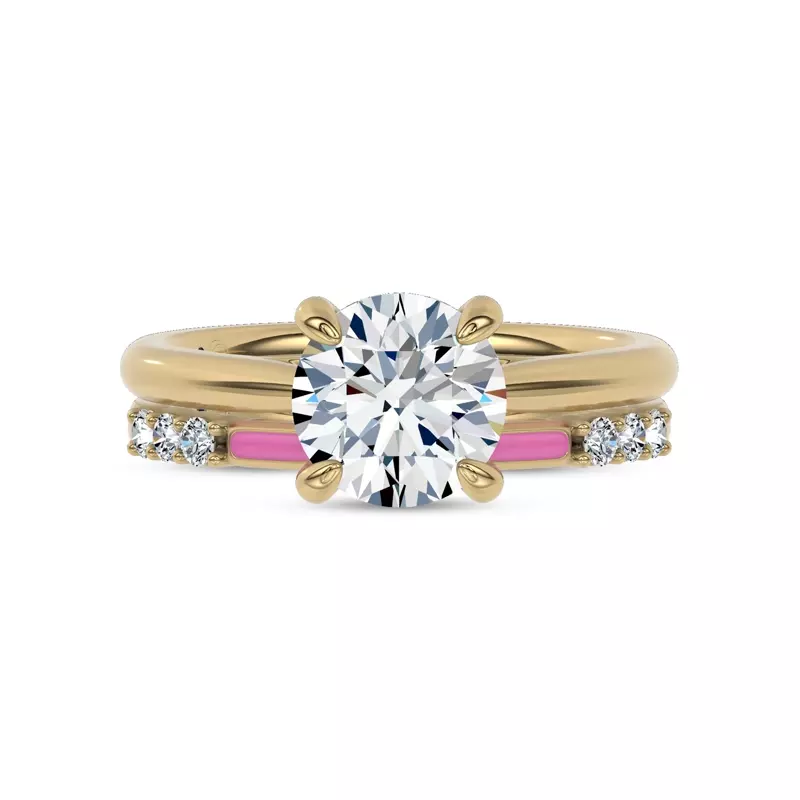 14K Yellow Gold Fiora Pink Ceramic Diamond Band by Christian Siriano
