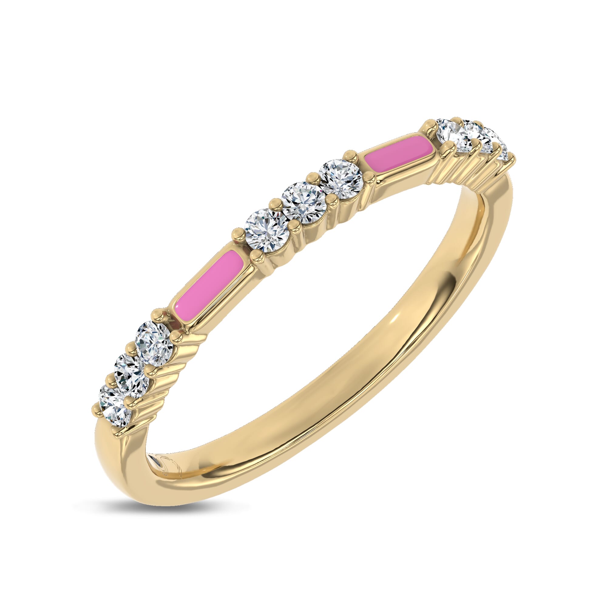 18K Yellow Gold Fiora Pink Ceramic Diamond Band by Christian Siriano