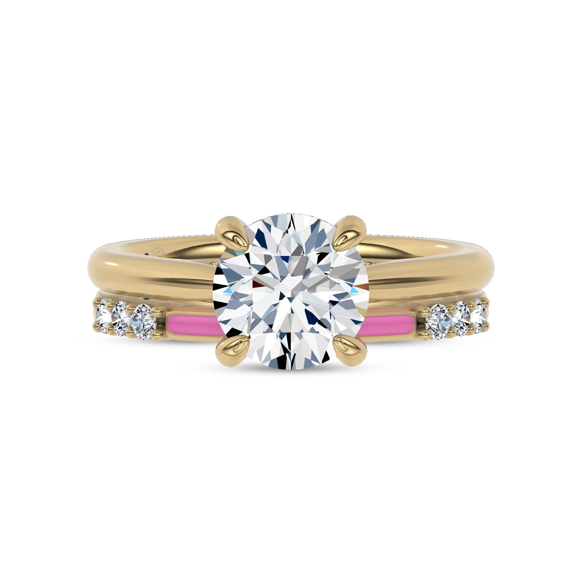 18K Yellow Gold Fiora Pink Ceramic Diamond Band by Christian Siriano