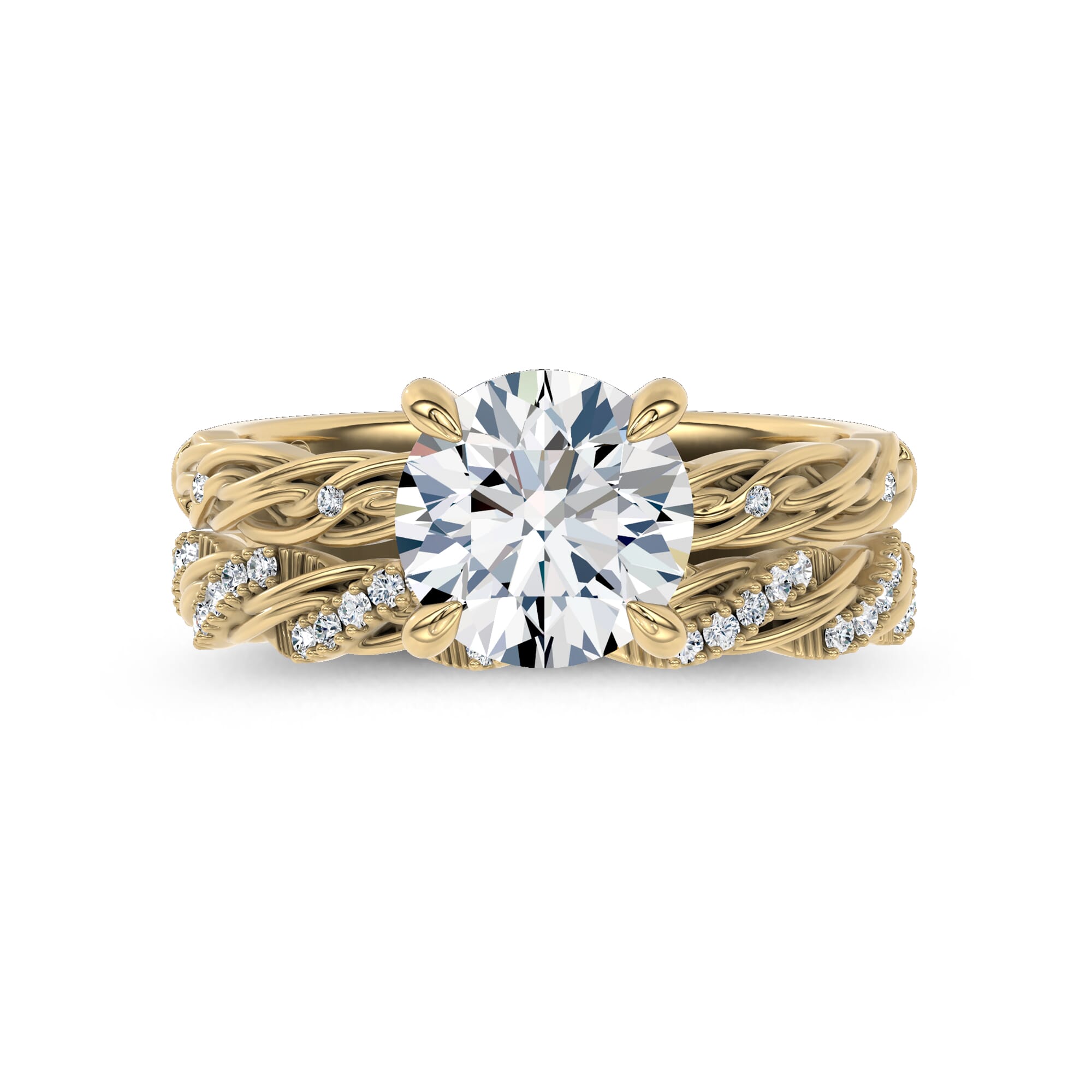 18K Yellow Gold Woven Love Pavé Lab Ininity Band by Christian Siriano