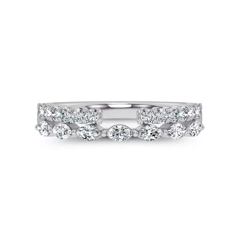 14K White Gold Ouvre Marquise & Round Open Band