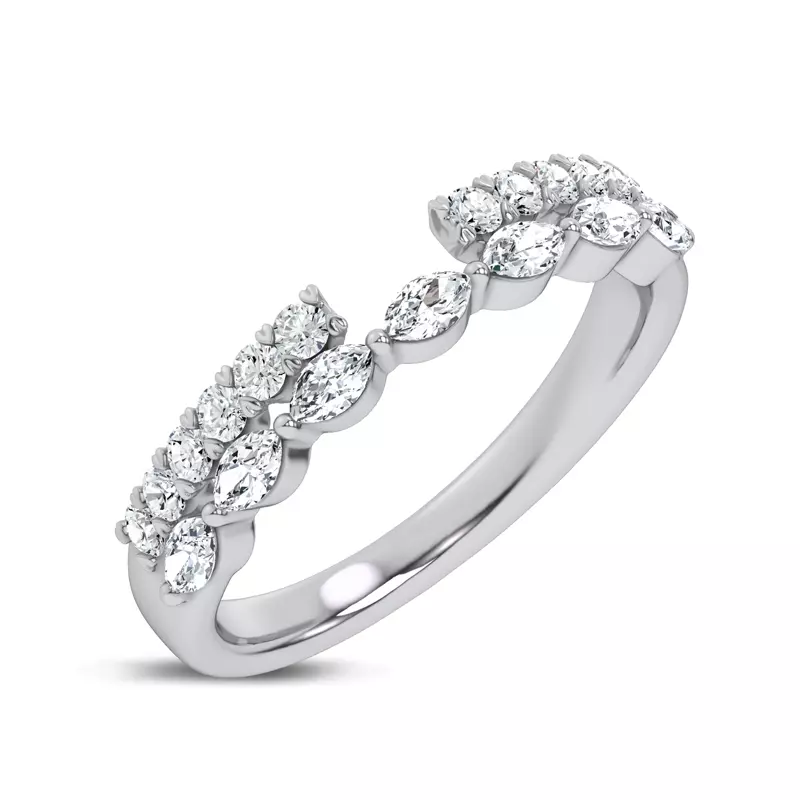 14K White Gold Ouvre Marquise & Round Open Band