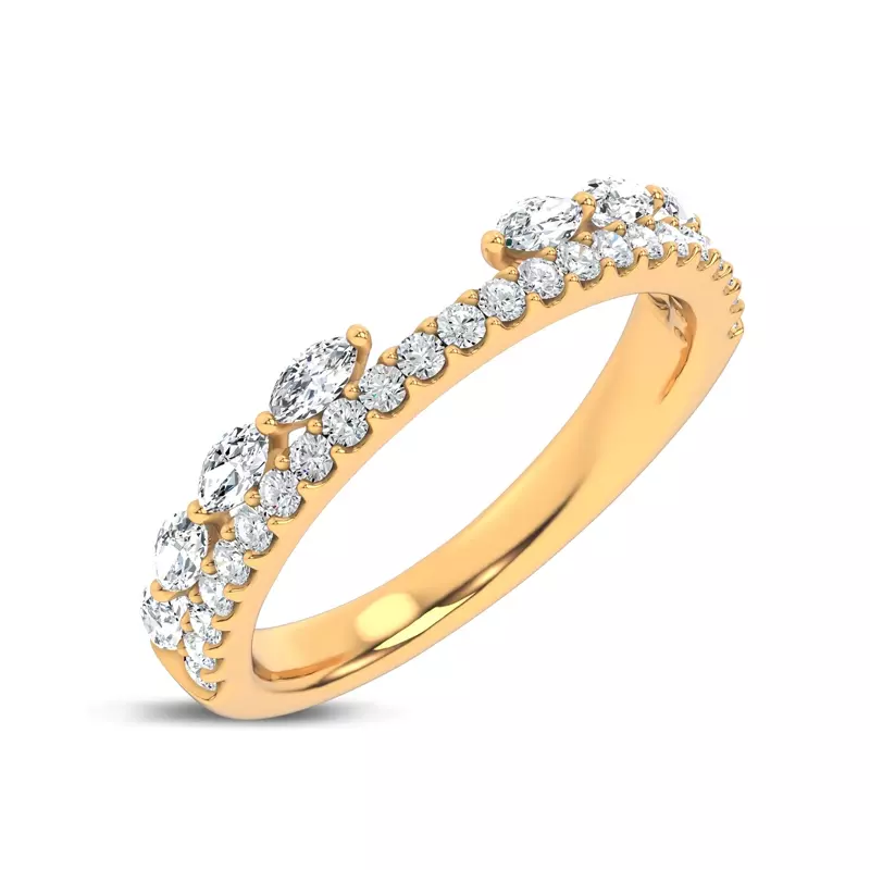 14K Yellow Gold Ouvre Marquise Wrap Pavé Band