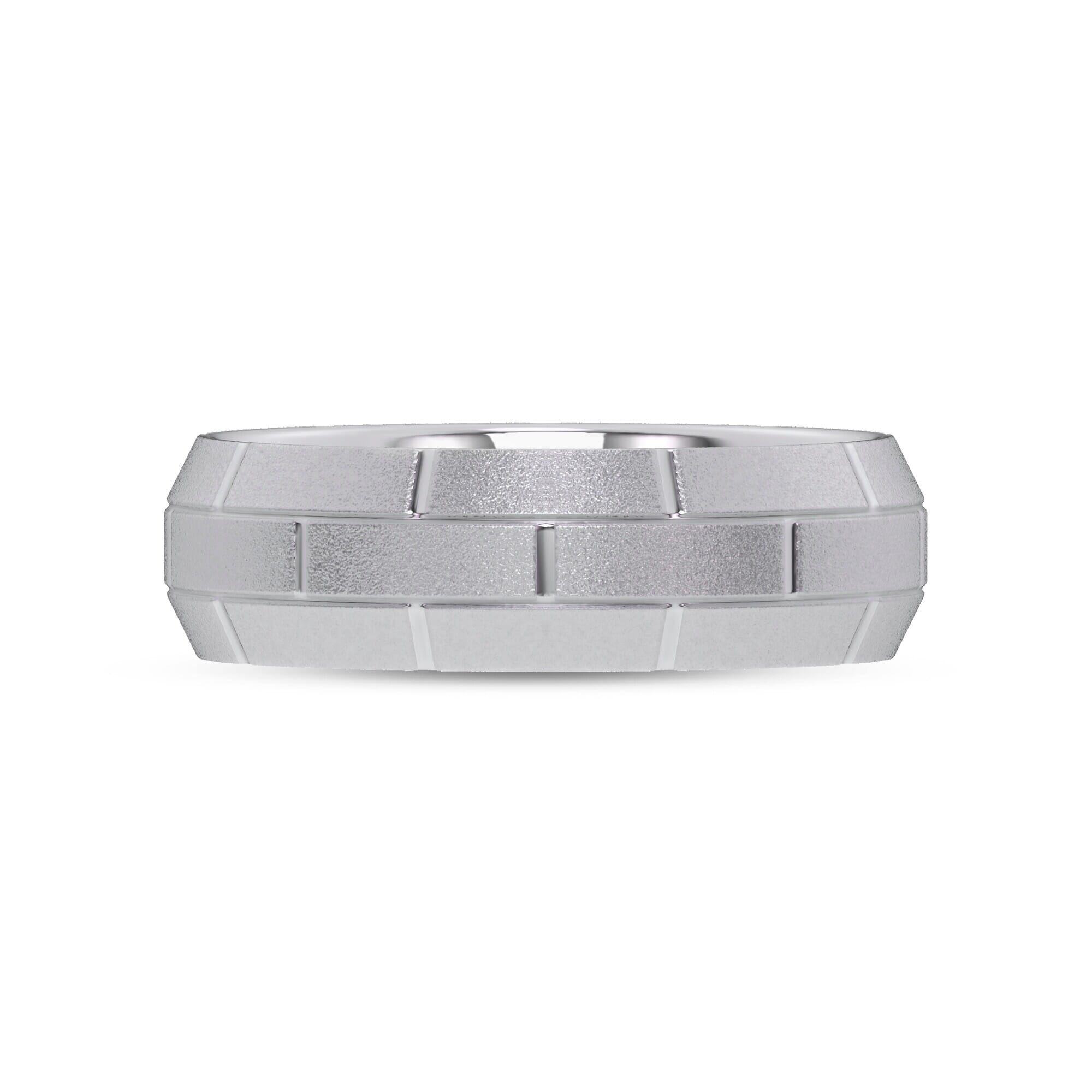 14K White Gold Brushed Brick Beveled Edge Band (7.1mm)