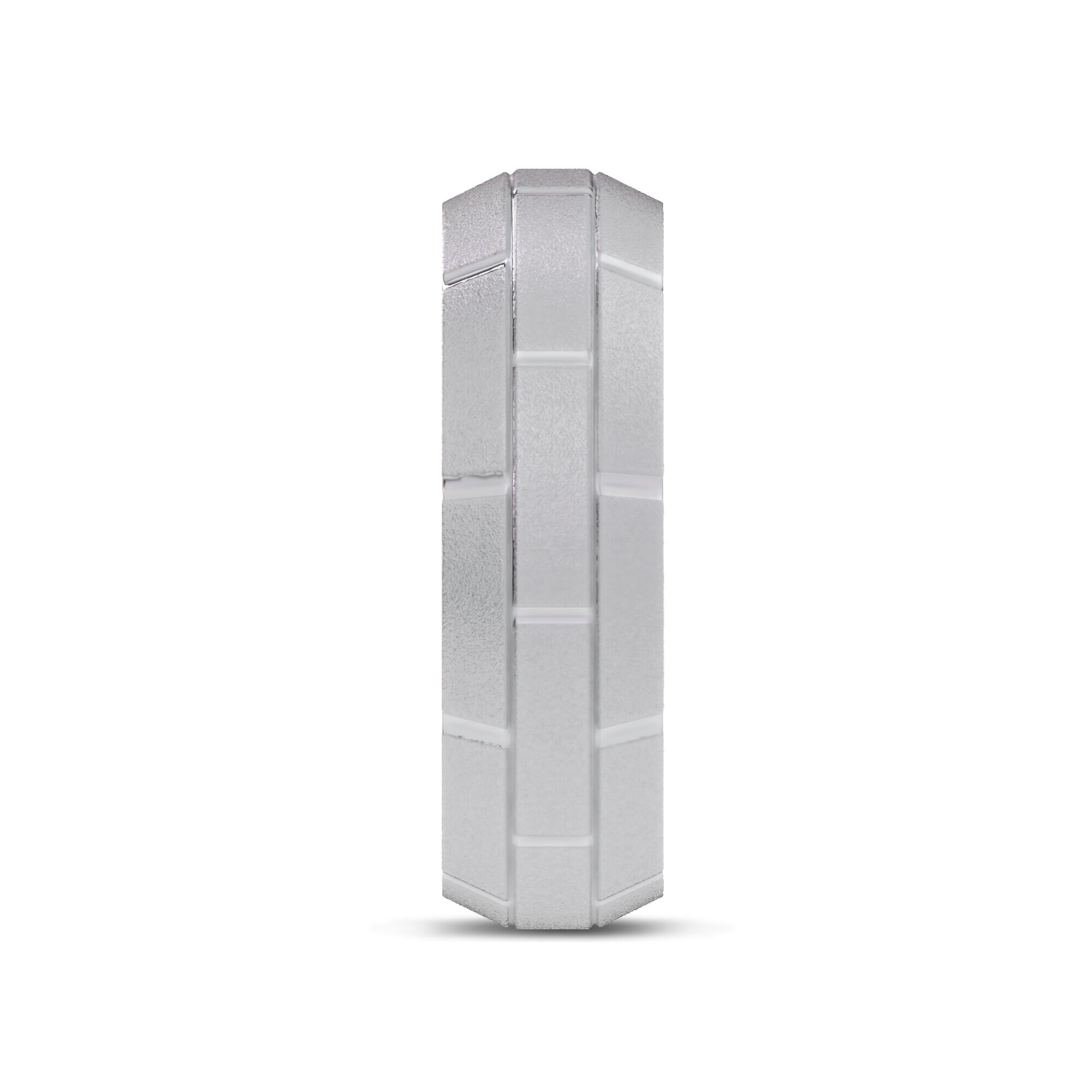 14K White Gold Brushed Brick Beveled Edge Band (7.1mm)