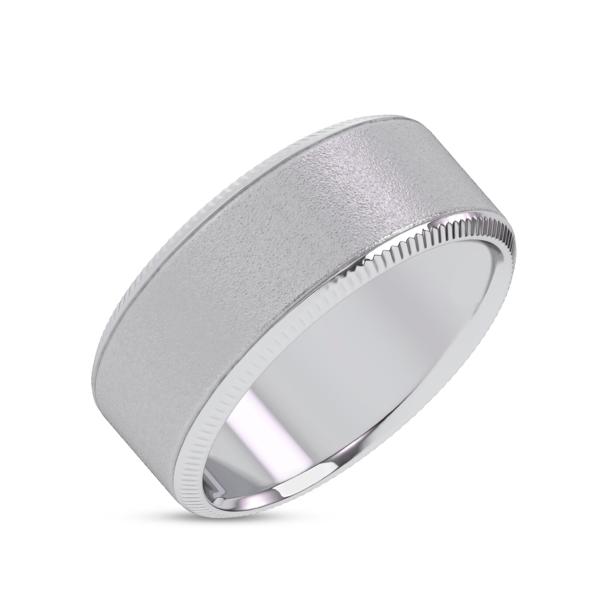 18K White Gold Mixed Textured Coin Edge Band (9mm)