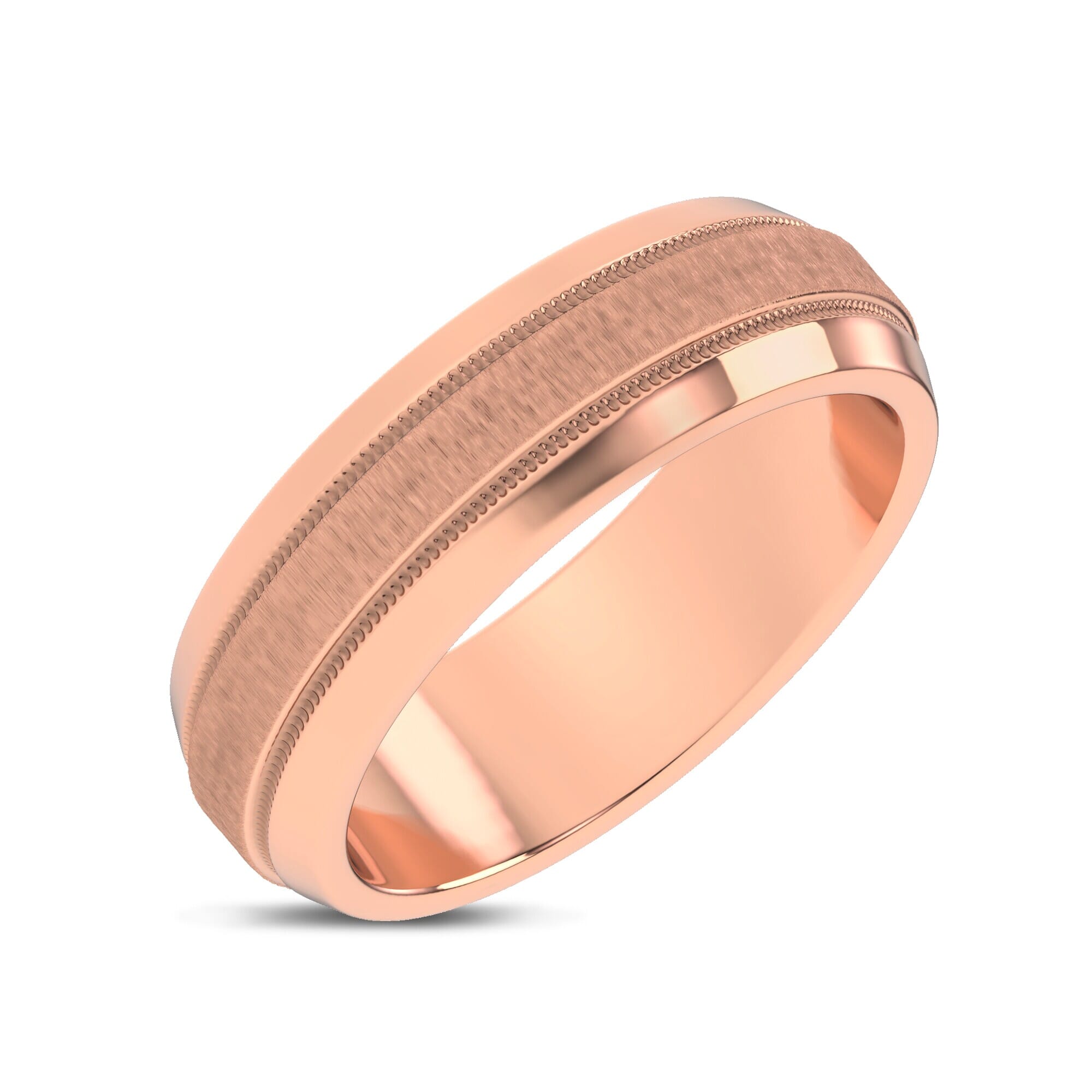 14K Rose Gold Mixed Textured Beveled Milgrain Band (7.1mm)