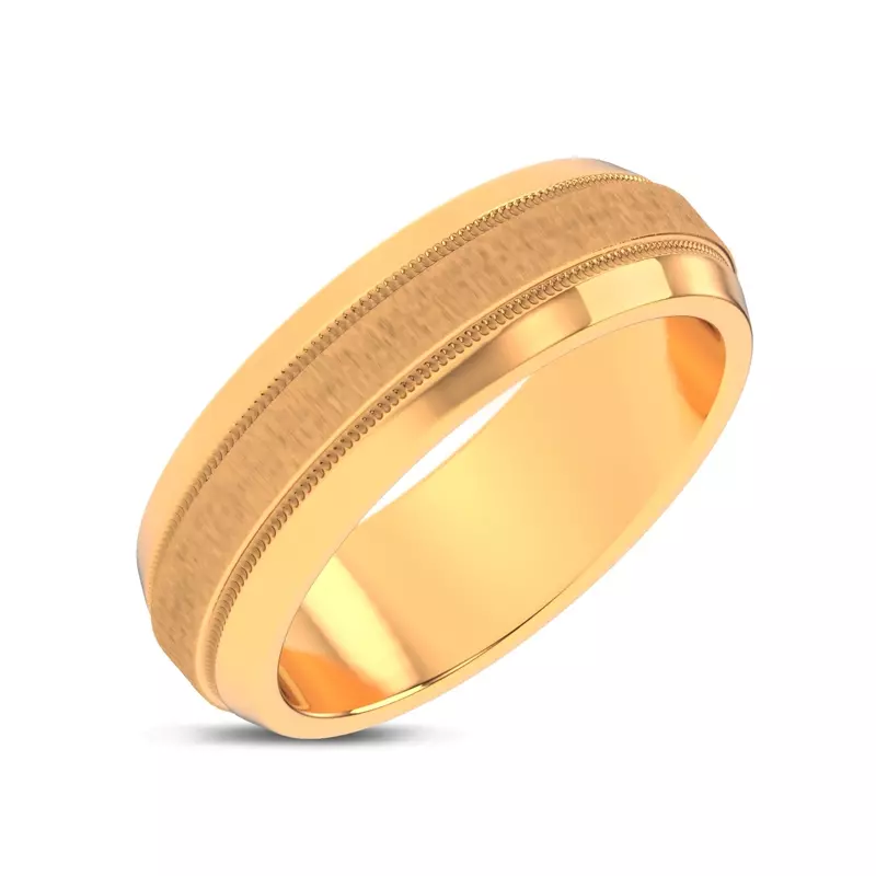 14K Yellow Gold Mixed Textured Beveled Milgrain Band (7.1mm)