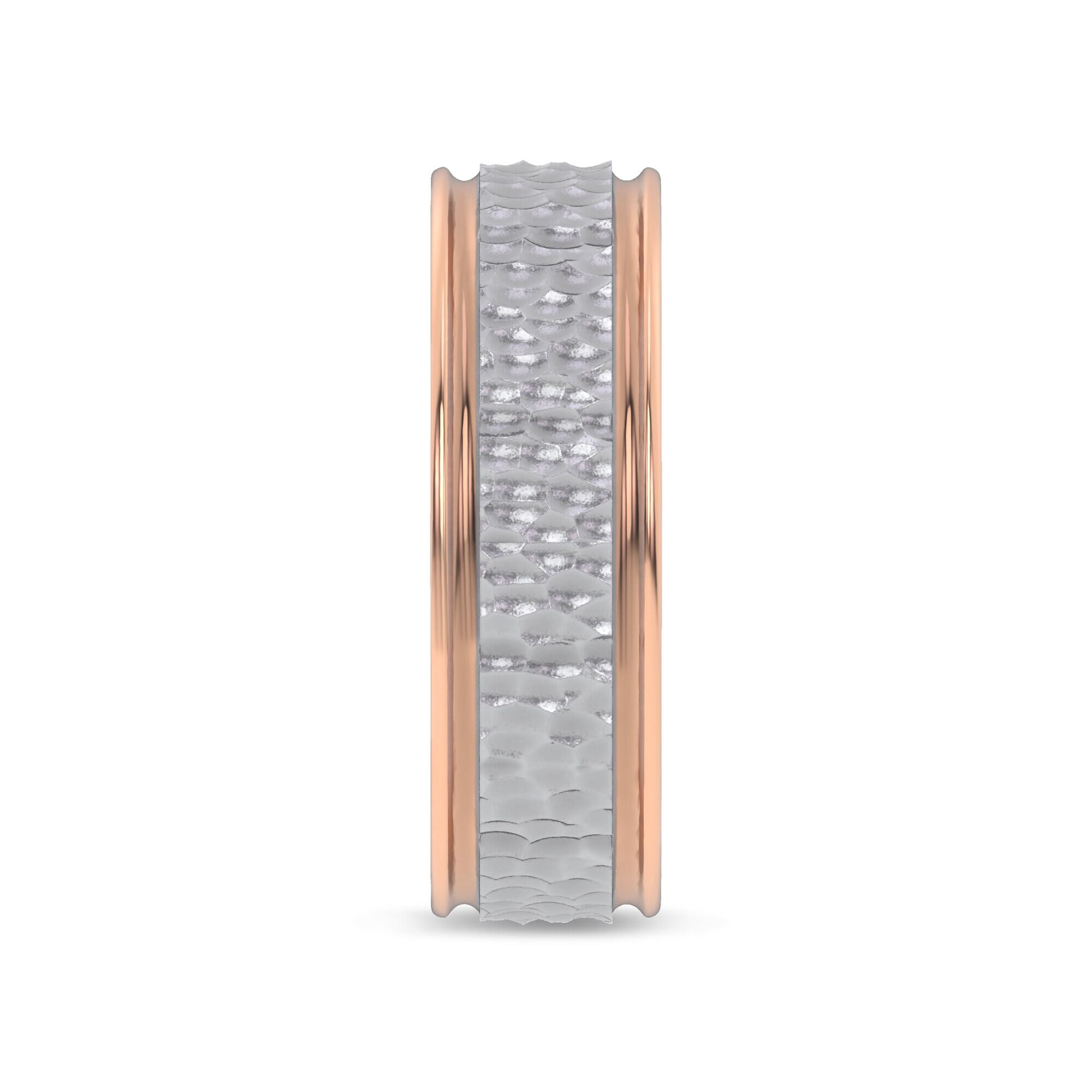 14K Rose Gold Brushed Hammered Center High-Polish Edge Band (7.1mm)