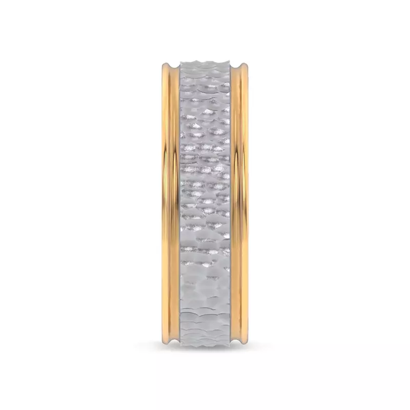 14K Yellow Gold Brushed Hammered Center High-Polish Edge Band (7.1mm)