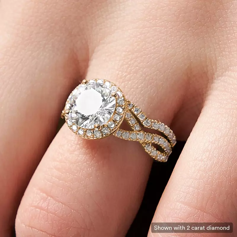 14K Yellow Gold Zoey Twist Style Halo Engagement Ring