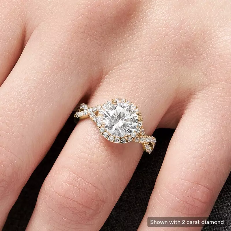 14K Yellow Gold Zoey Twist Style Halo Engagement Ring
