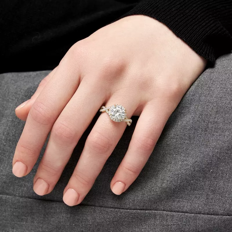14K Yellow Gold Zoey Twist Style Halo Engagement Ring