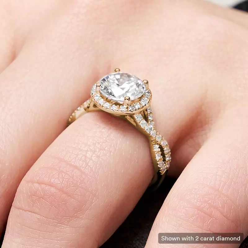 14K Yellow Gold Zoey Twist Style Halo Engagement Ring